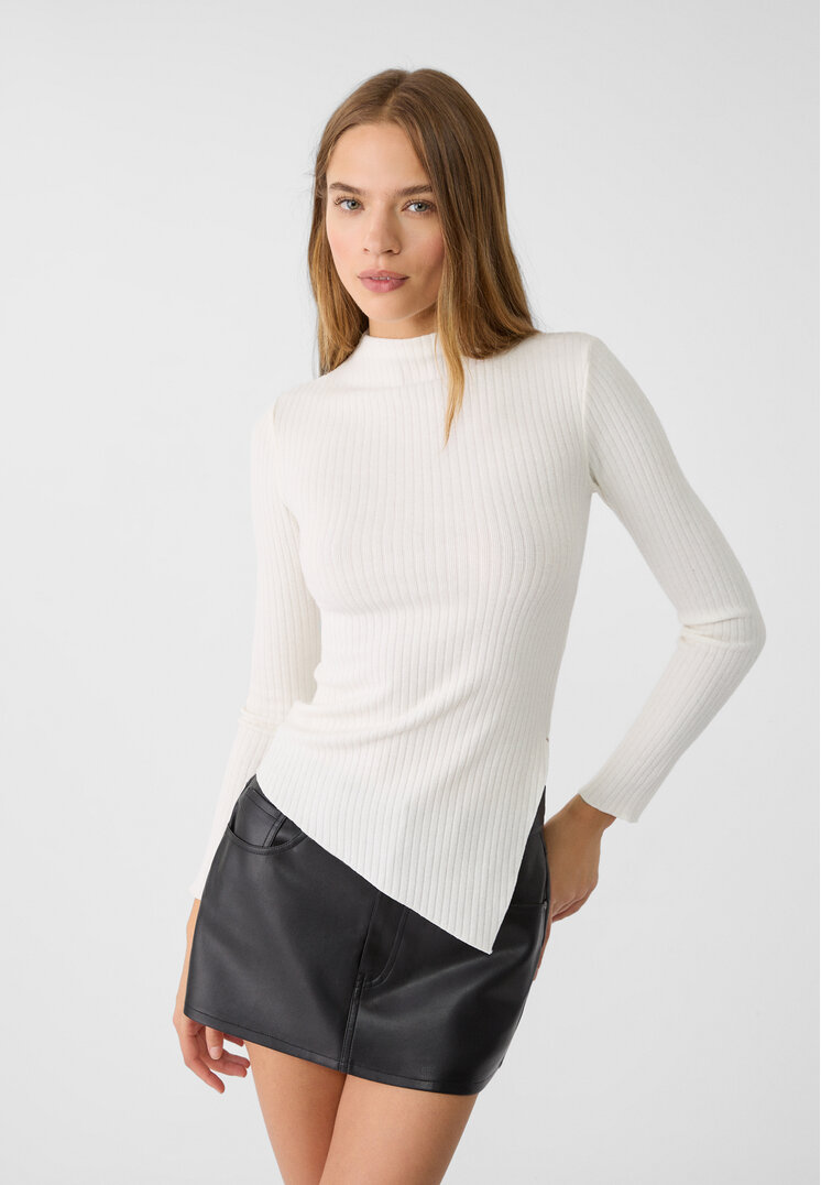 Stradivarius Tricou Asimetric Din Tricot Ecru Xs