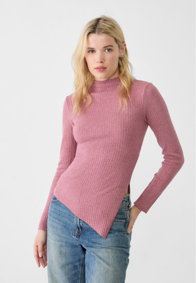 Stradivarius Tricou Asimetric Din Tricot Roz Machiaj S