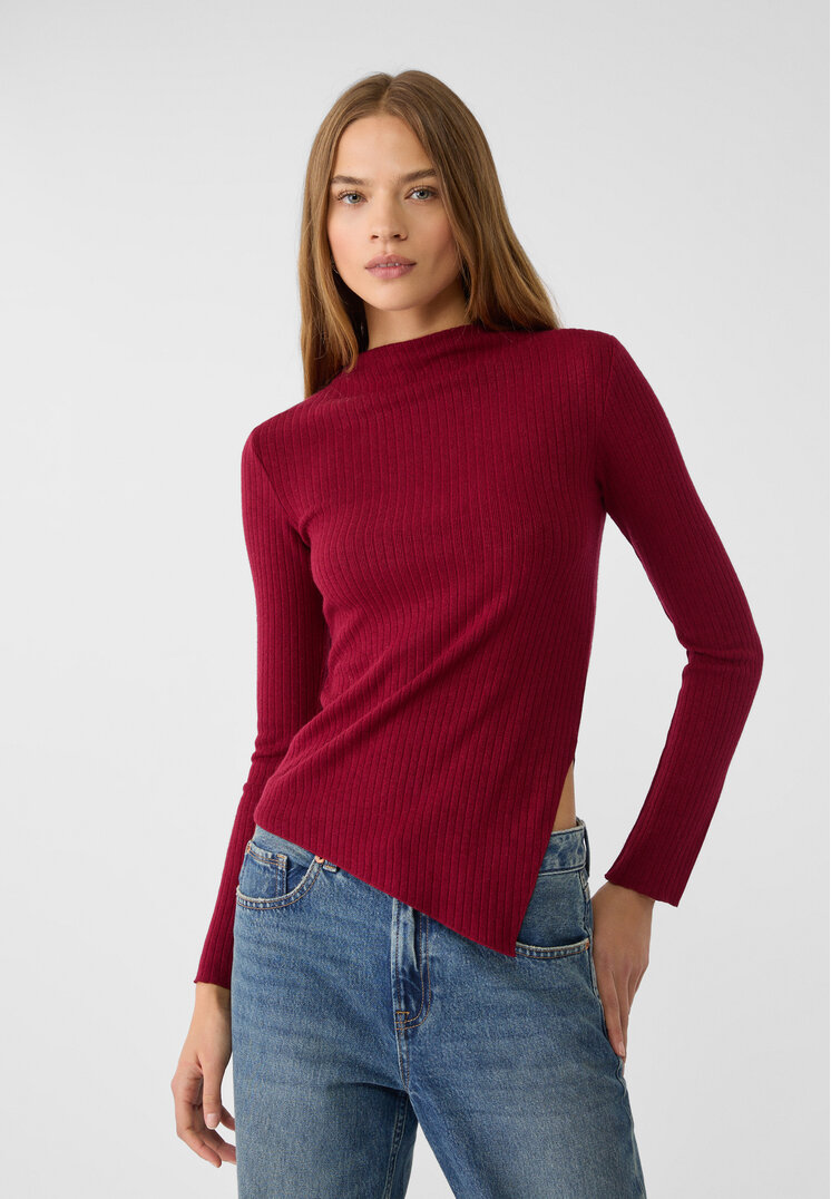 Stradivarius Tricou Asimetric Din Tricot Grena S