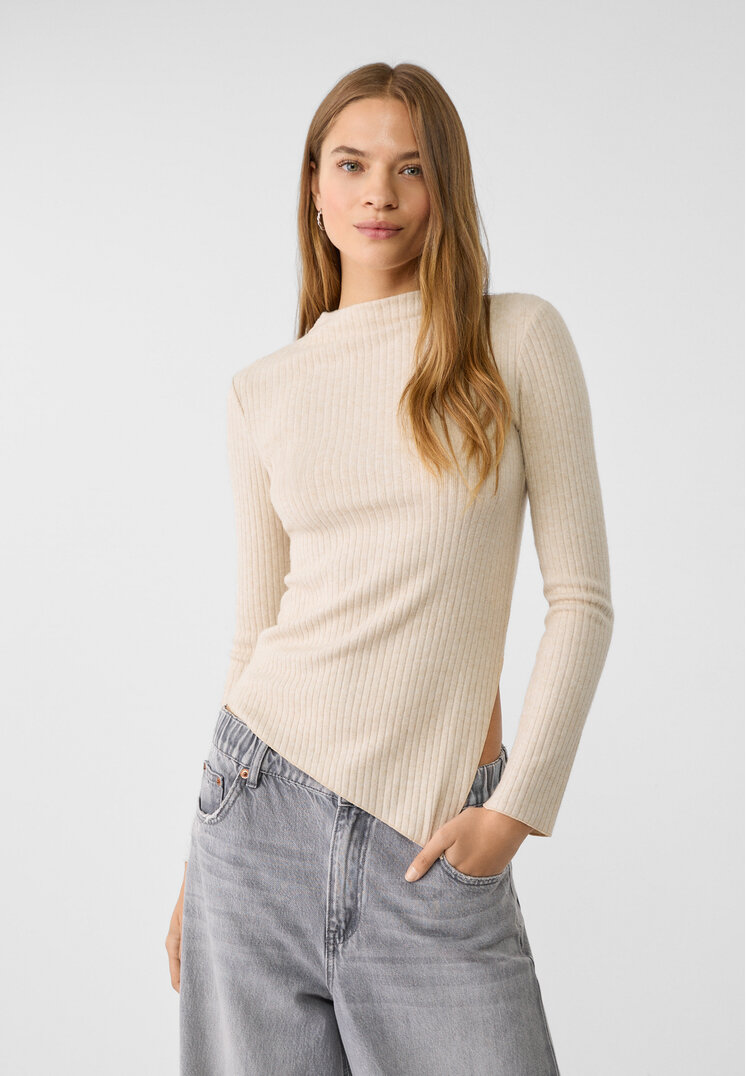 Stradivarius Tricou Asimetric Din Tricot Piatră S
