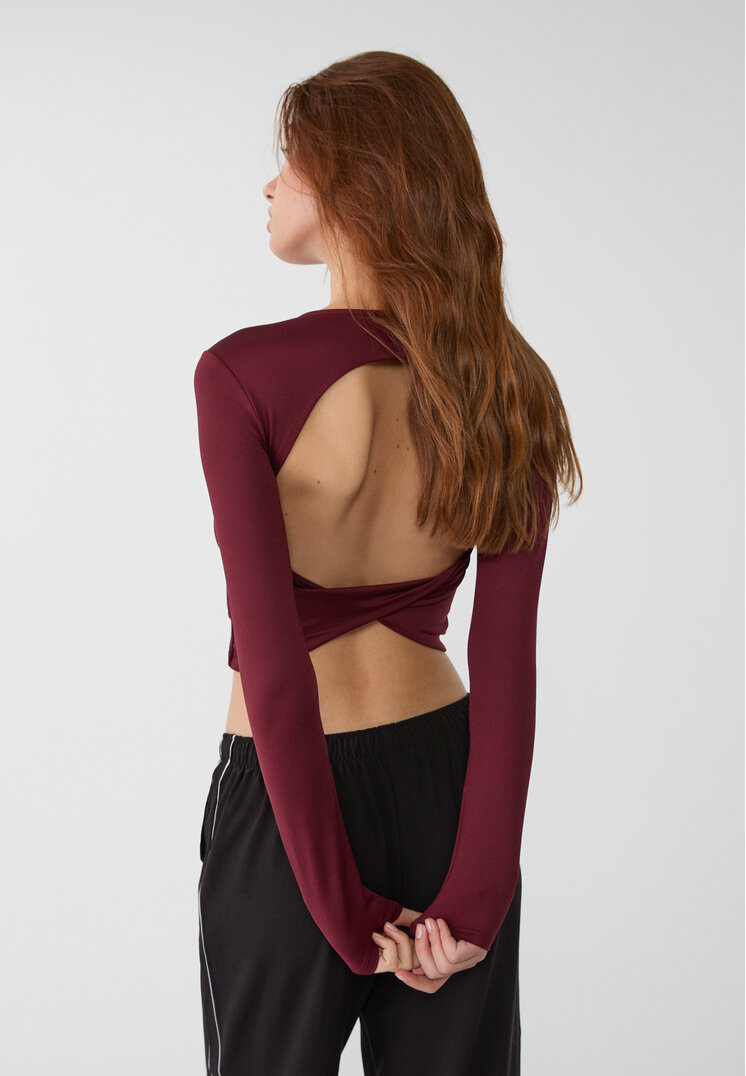 Stradivarius Tricou Scurt Cu Spatele Gol Grena Xl