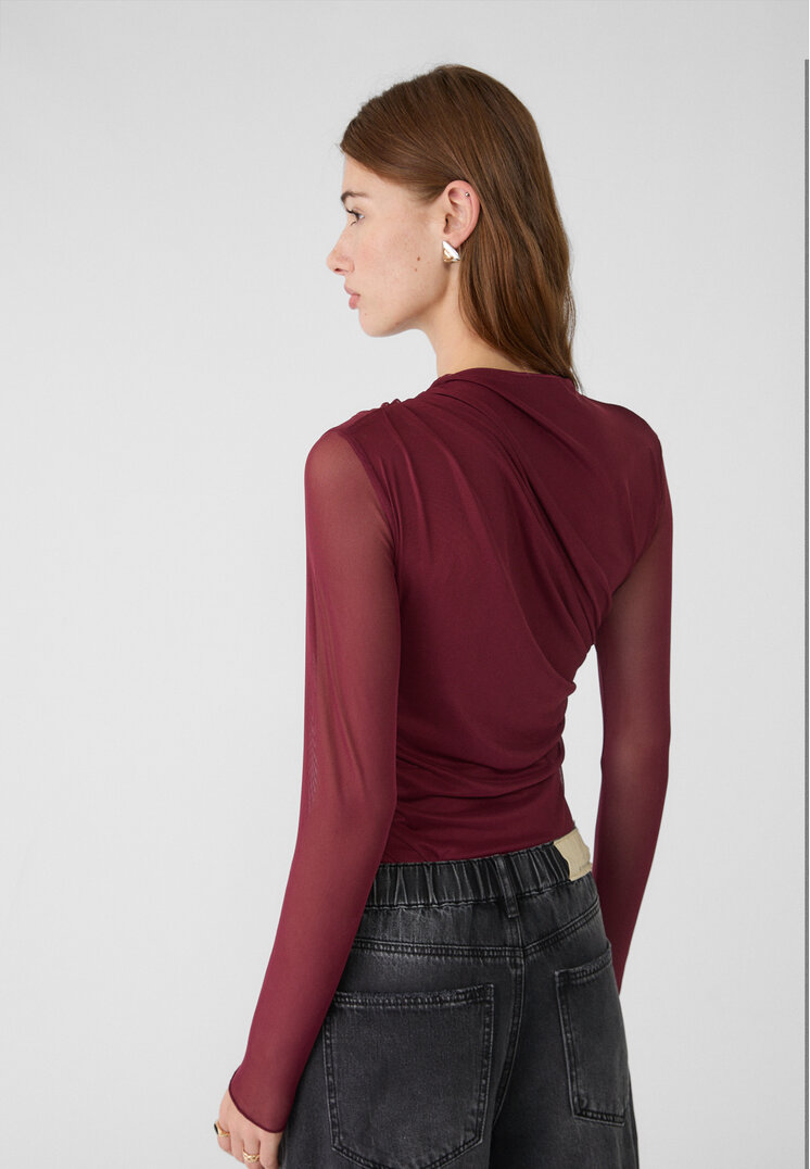 Stradivarius Gathered tulle bodysuit Burgundy XL | Recommend