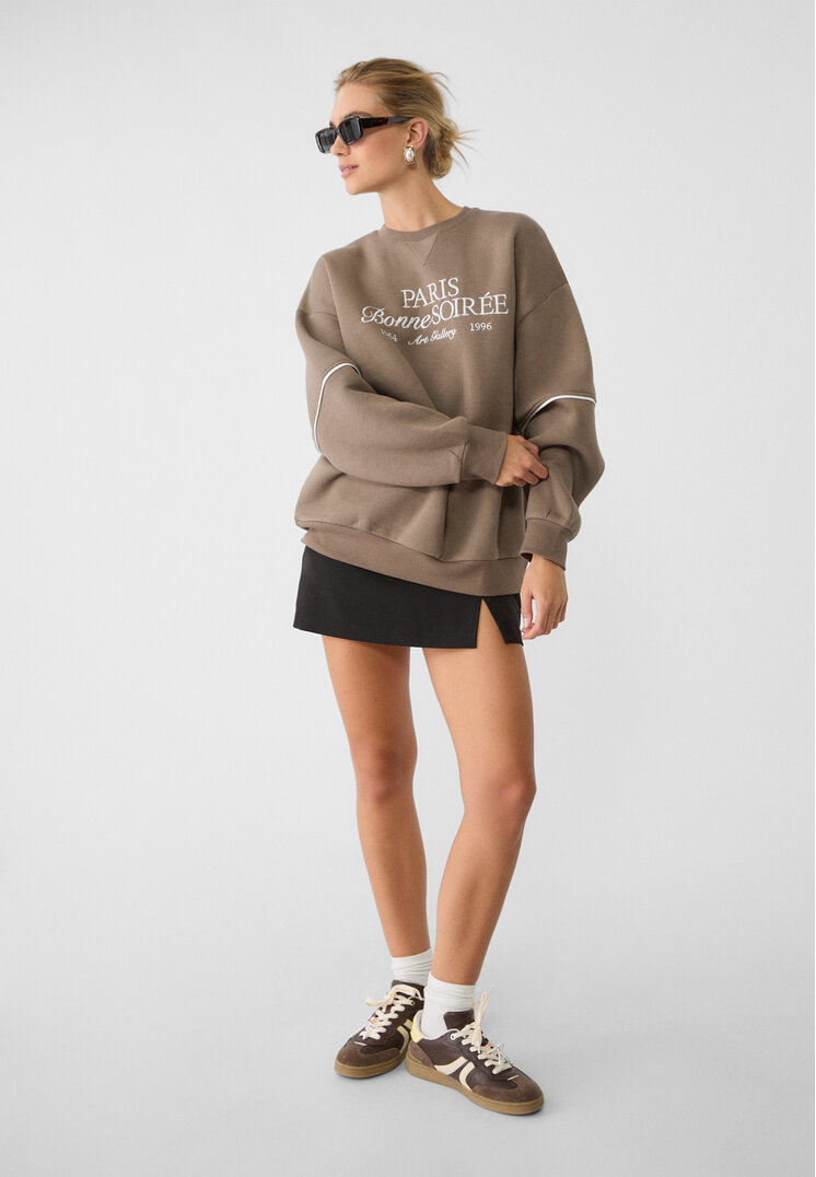 Stradivarius Hanorac Oversize Cu Broderie Maro M