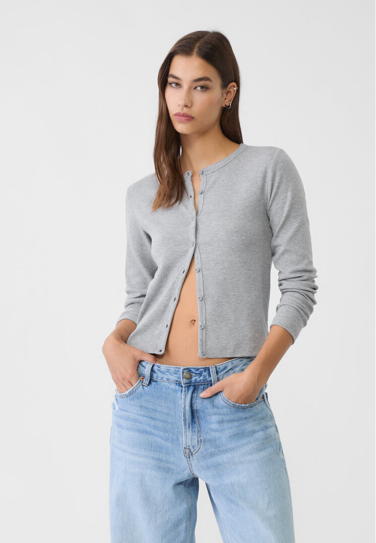 Stradivarius Bluză Cu Mânecă Lungă Și Nasturi Gris Amestec Xl