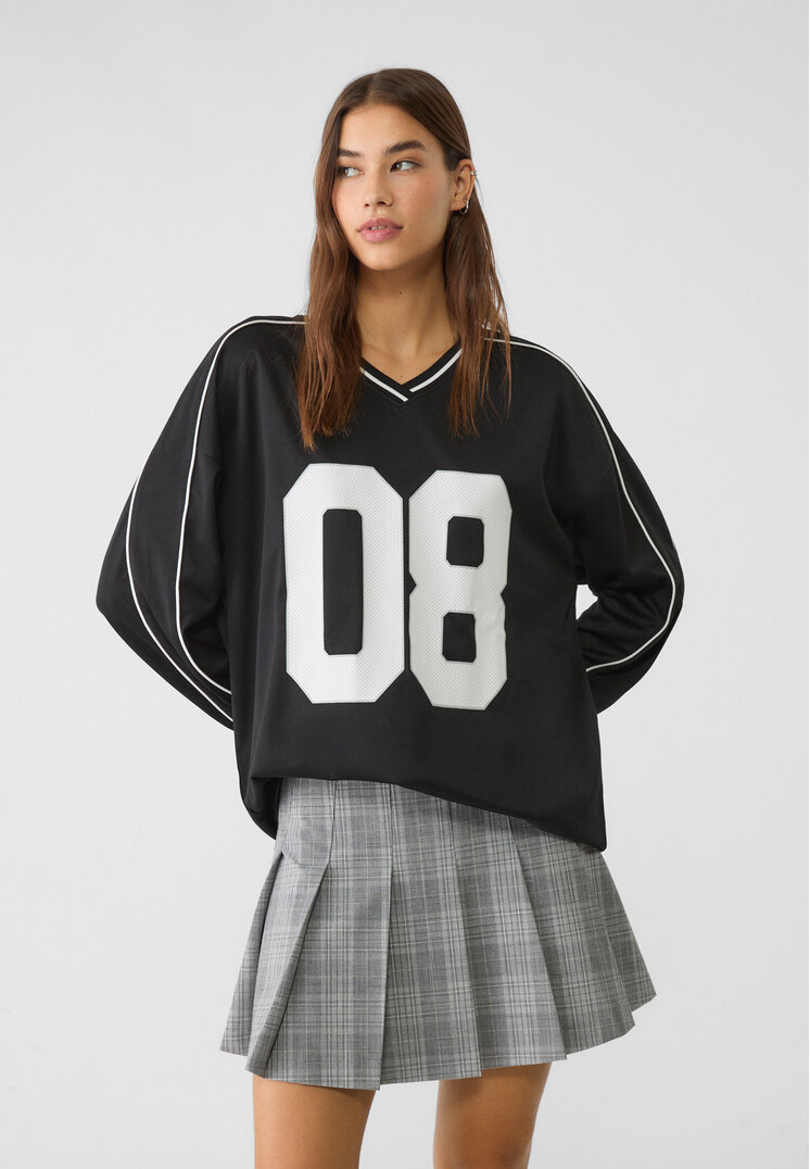 Stradivarius Tricou Oversize Cu Număr Negru M