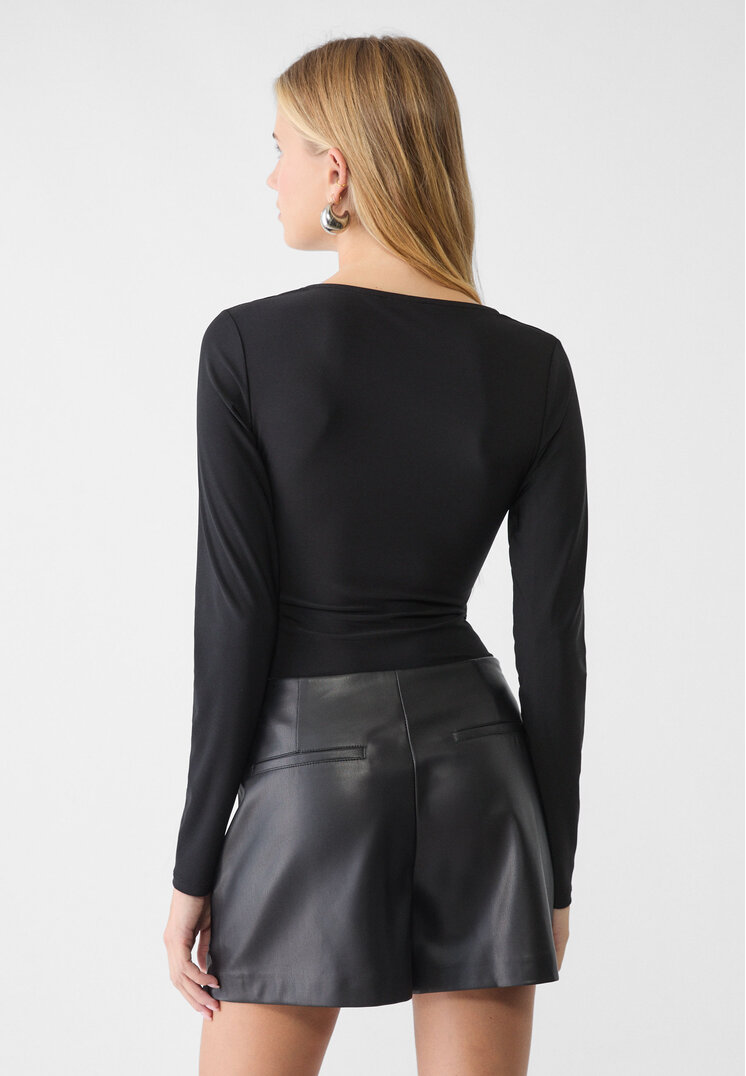 Stradivarius Gathered V-neckline bodysuit Black XS