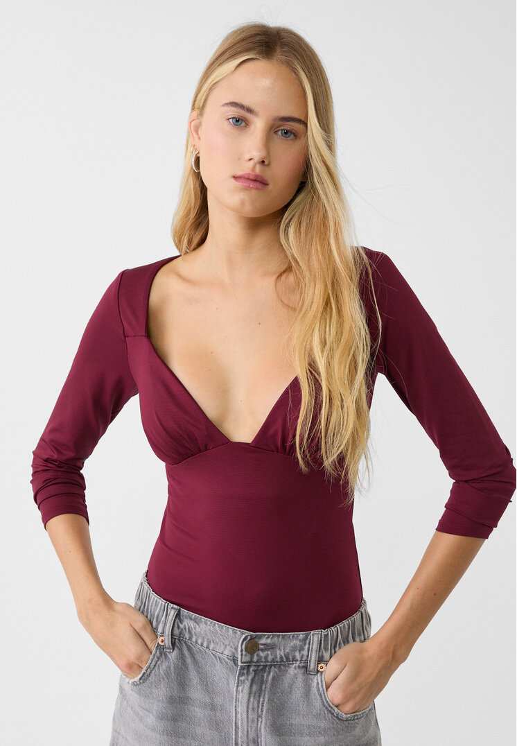 Stradivarius Body Cu Decolteu Inimă Grena L