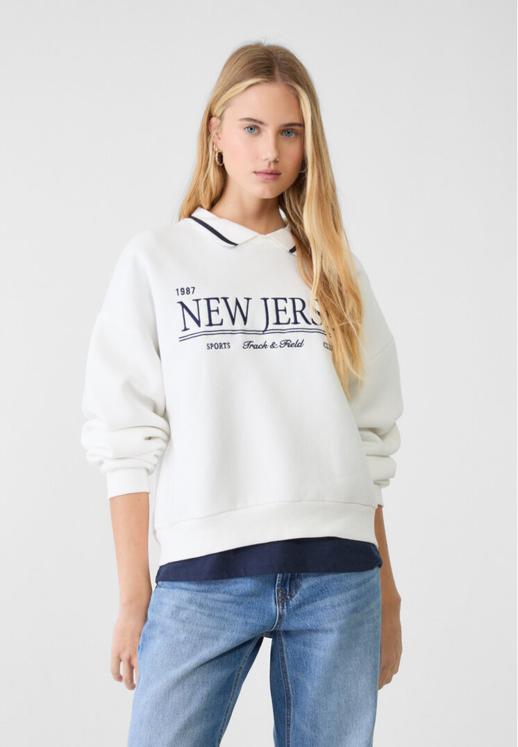 Stradivarius Hanorac Polo Cu Broderie Ecru L