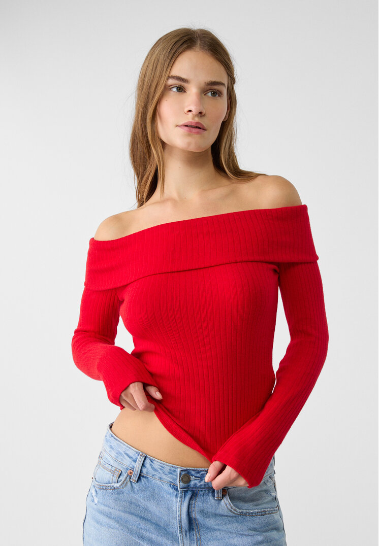 Stradivarius Tricou Cu Umeri Goi Roșu L