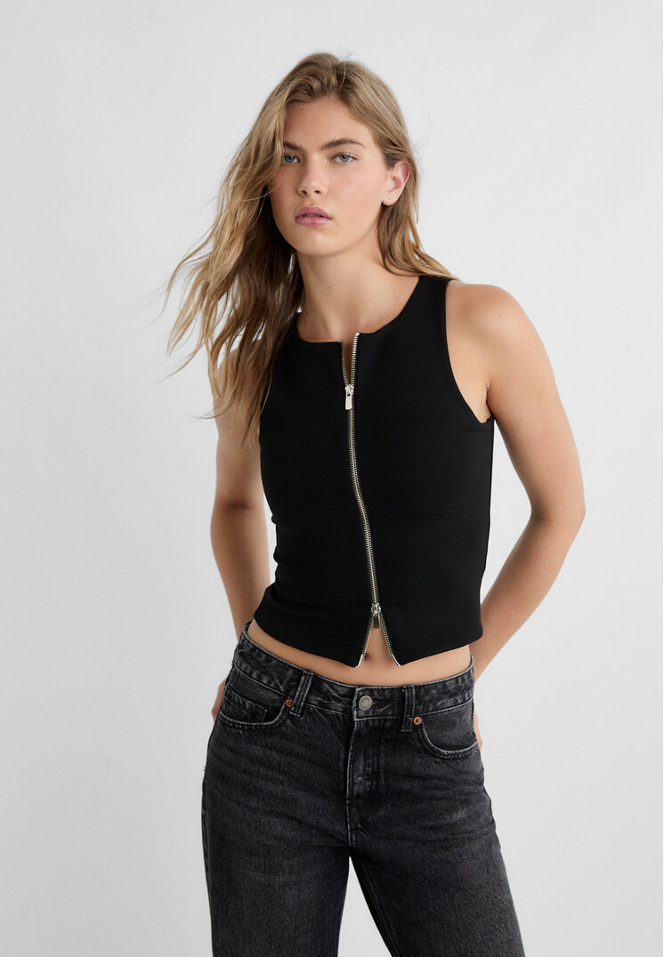 Stradivarius Top con cerniera doppia M