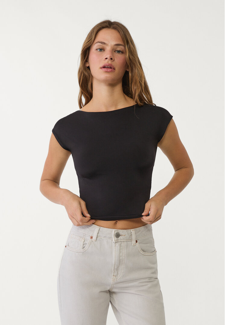 Stradivarius Tricou Cu Spatele Gol Negru L