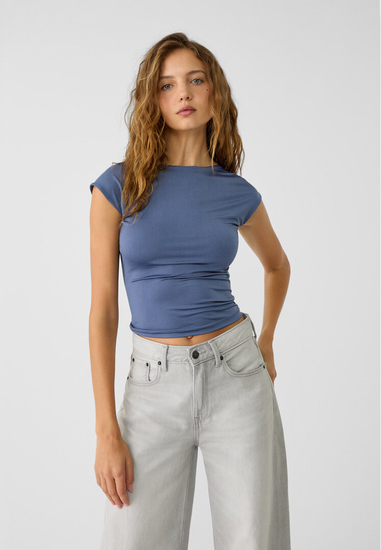 Stradivarius Tricou Cu Spatele Gol Indigo L