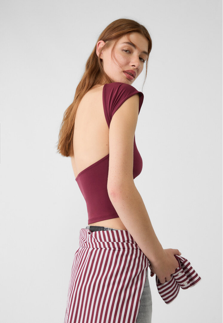 Stradivarius Tricou Cu Spatele Gol Grena Xs