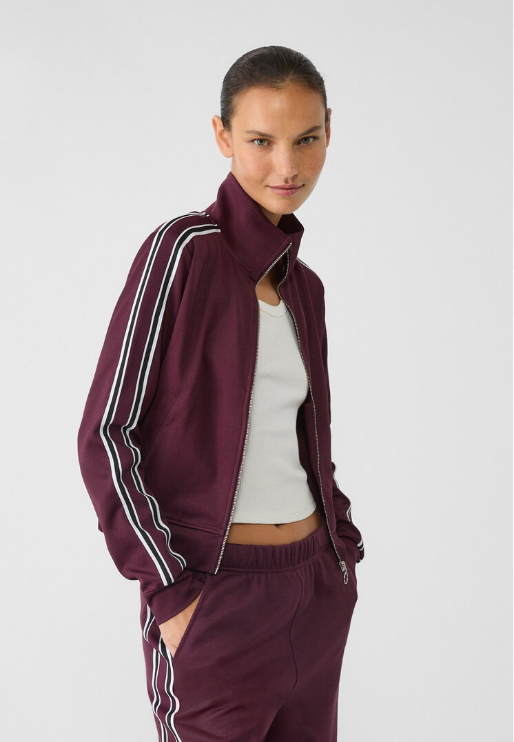 Stradivarius Bluză Sport Cu Fermoar Și Dungă Laterală Grena S