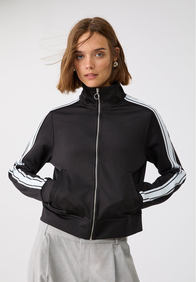Stradivarius Bluză Sport Cu Fermoar Și Dungă Laterală Negru M