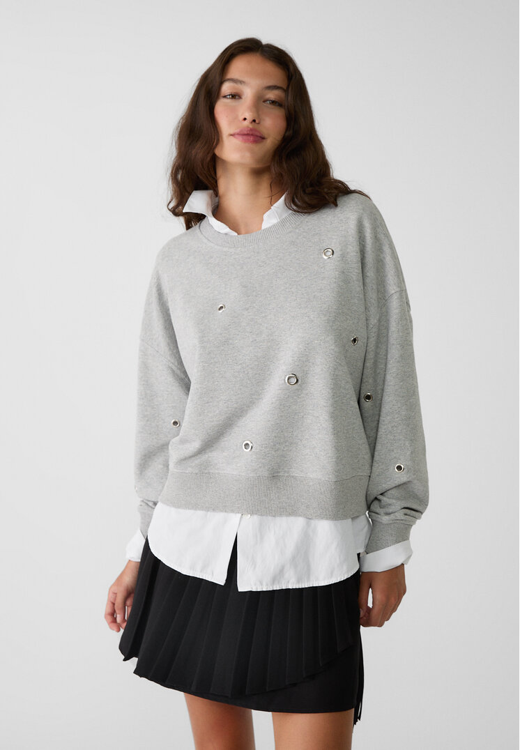 Stradivarius Bluză Sport Cu Ocheți Gris Amestec M