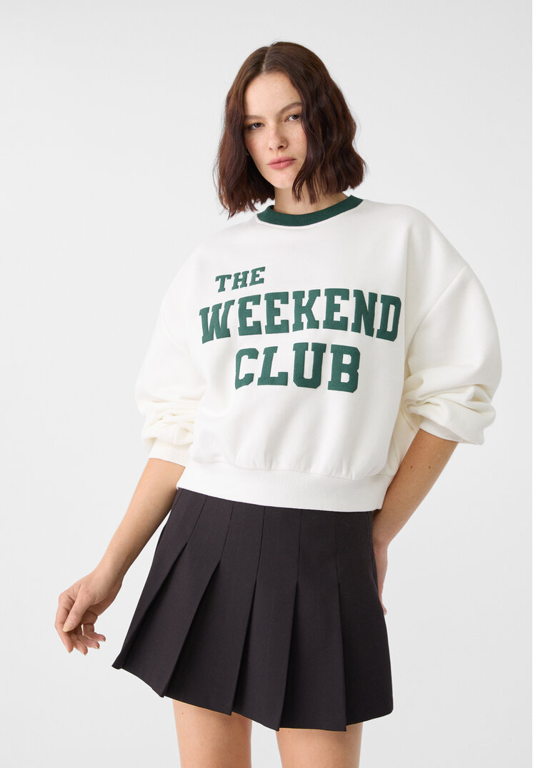 Stradivarius Hanorac Cu Text Contrastant Ecru Xs