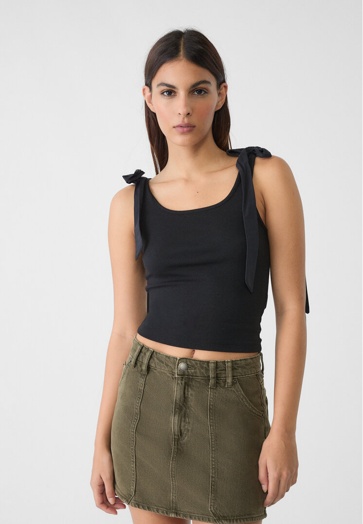 Stradivarius Tricou Cu Funde Combinate Negru S