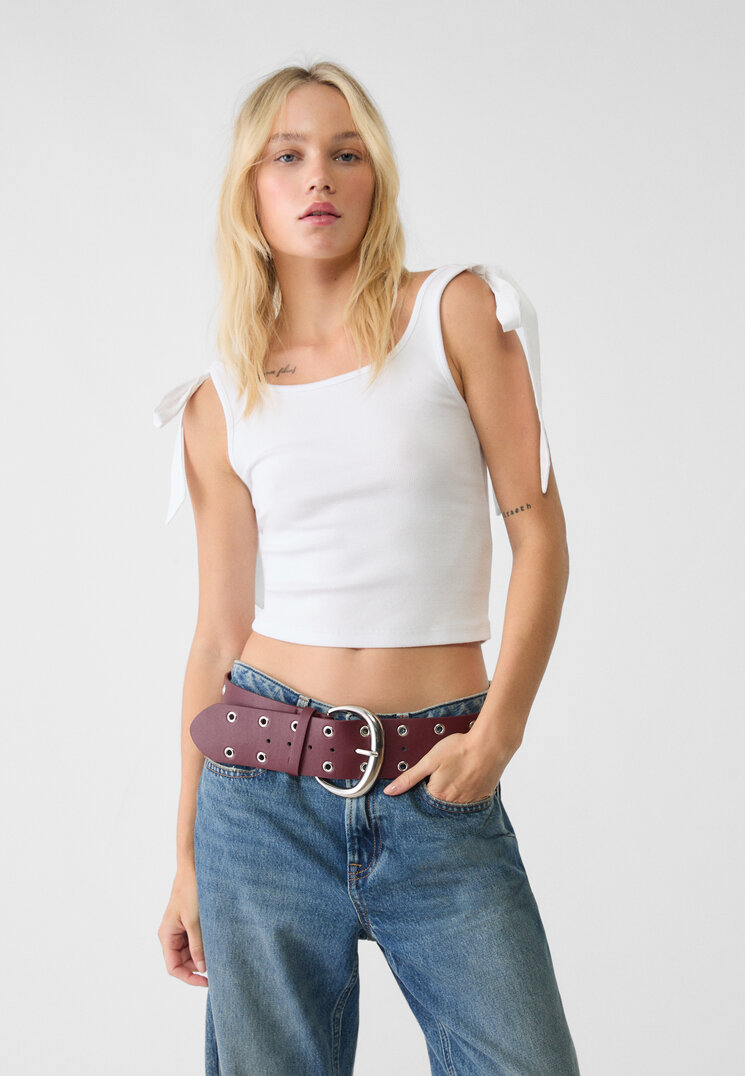 Stradivarius Tricou Cu Funde Combinate Alb M