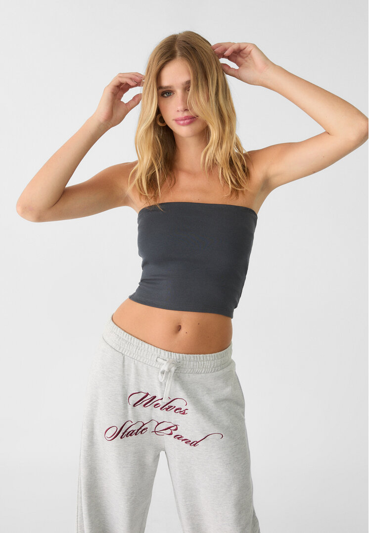 

Stradivarius Top basic z dekoltem bandeau Szary L