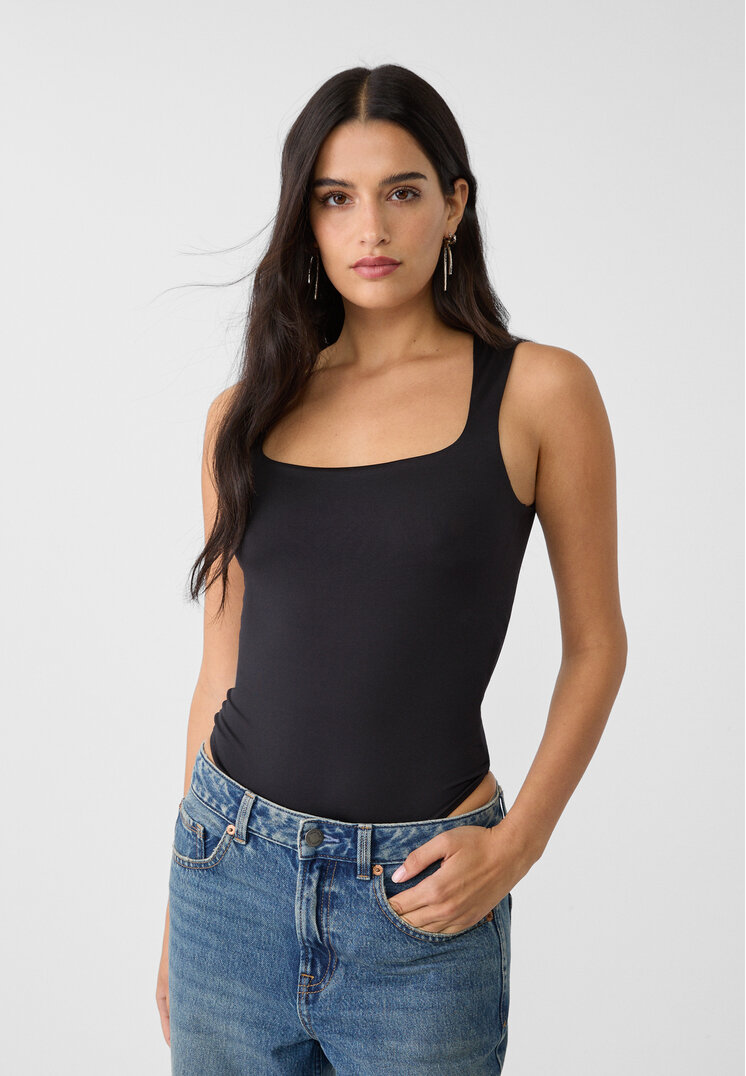 Stradivarius Body Cu Decolteu Pătrat Negru Xl