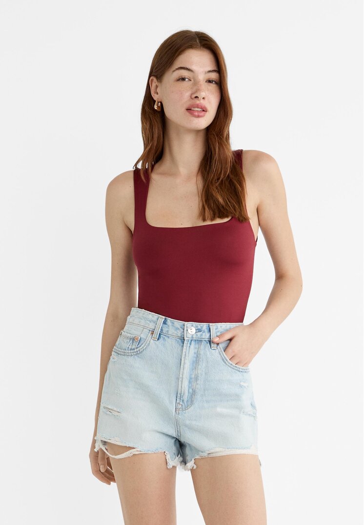 Stradivarius Body Cu Decolteu Pătrat Grena Xl