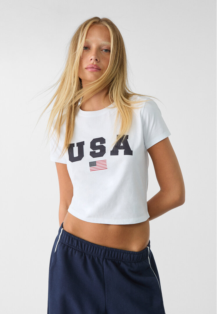 

Stradivarius T-Shirt mit Print Marineblau XS