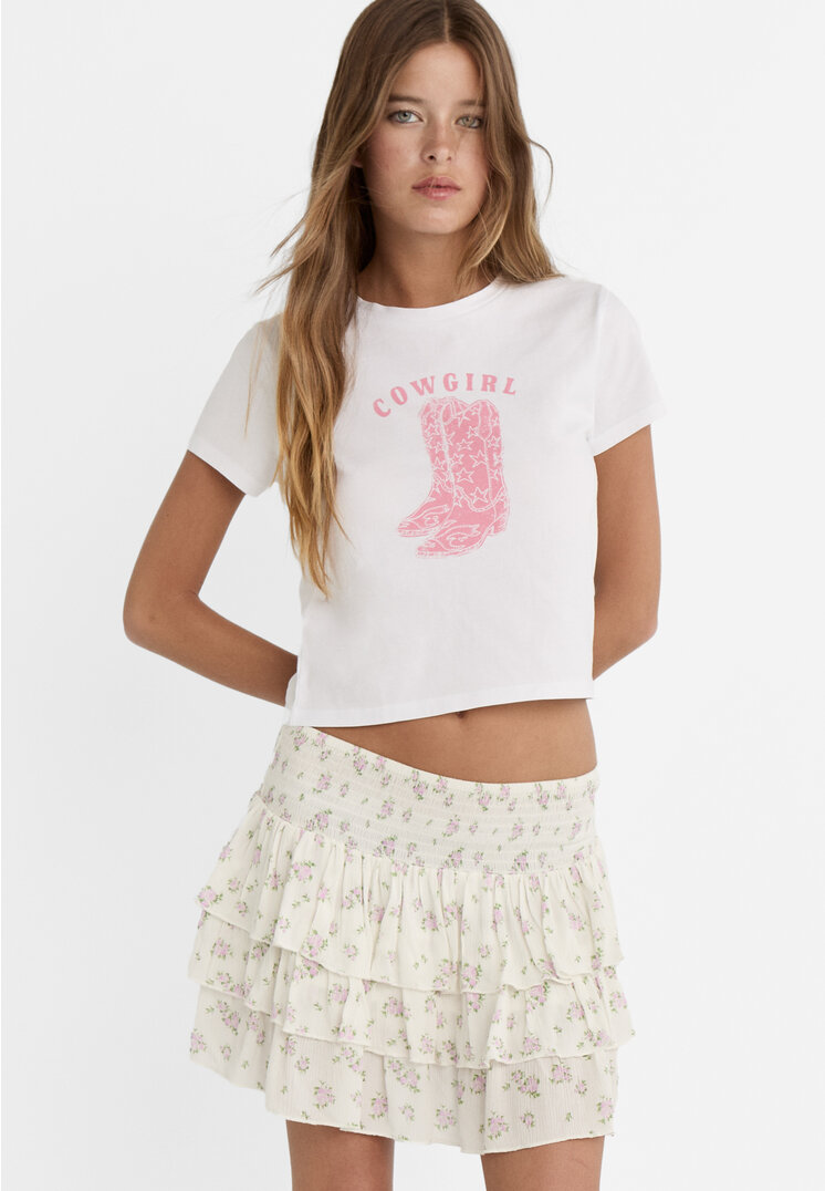 Stradivarius Tricou Cu Mânecă Scurtă Și Imprimeu Roz Pal M