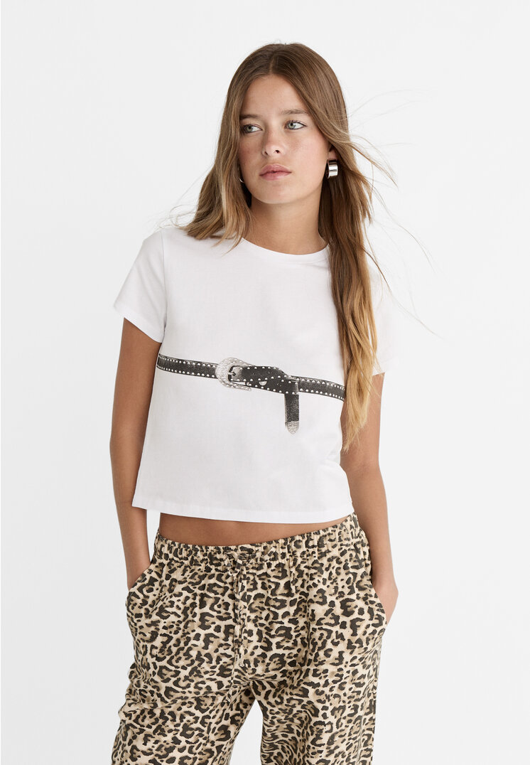 Stradivarius Tricou Cu Mânecă Scurtă Și Imprimeu Gri Xl
