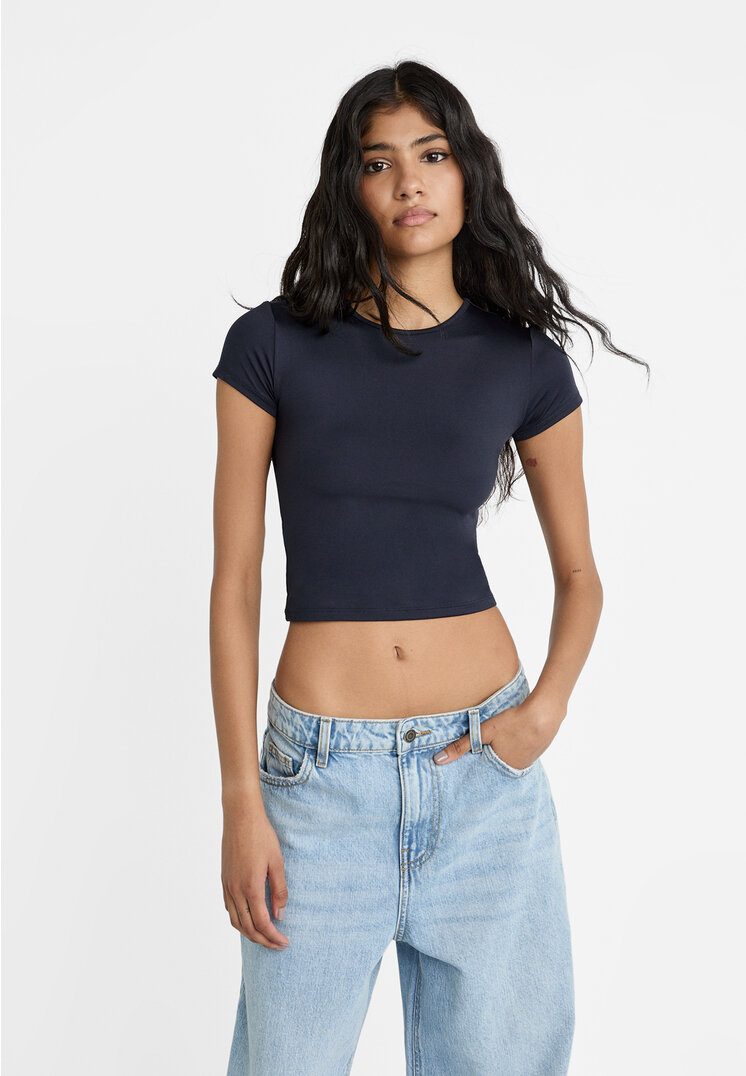 Stradivarius Tricou Simplu Din Poliamidă Bleumarin L