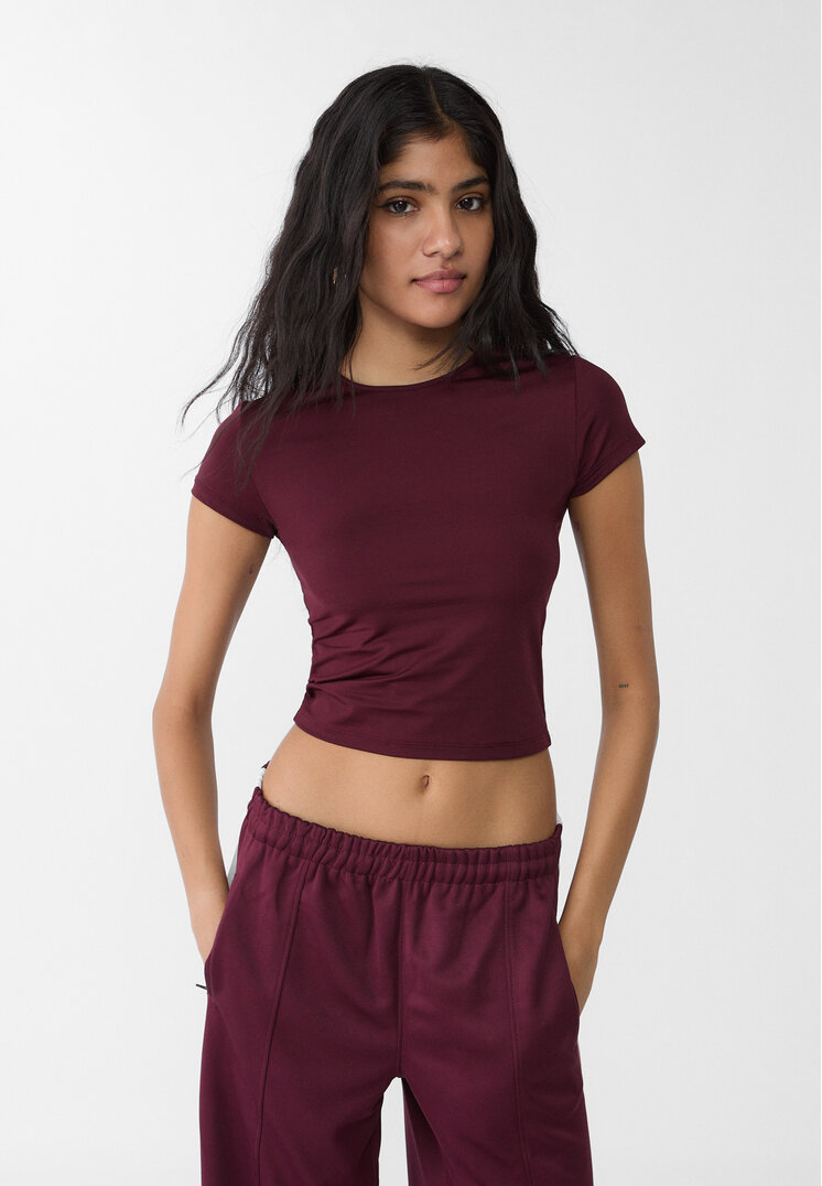 Stradivarius Tricou Simplu Din Poliamidă Grena Xl