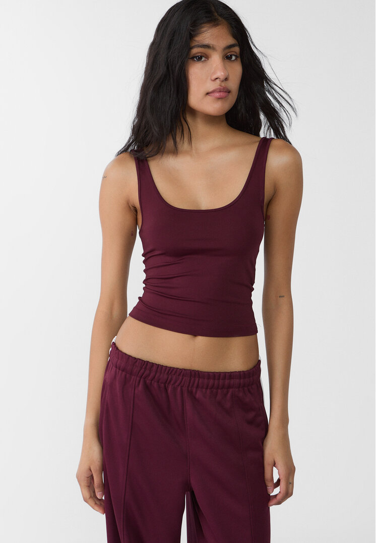 Stradivarius Tricou Din Poliamidă Grena Xs