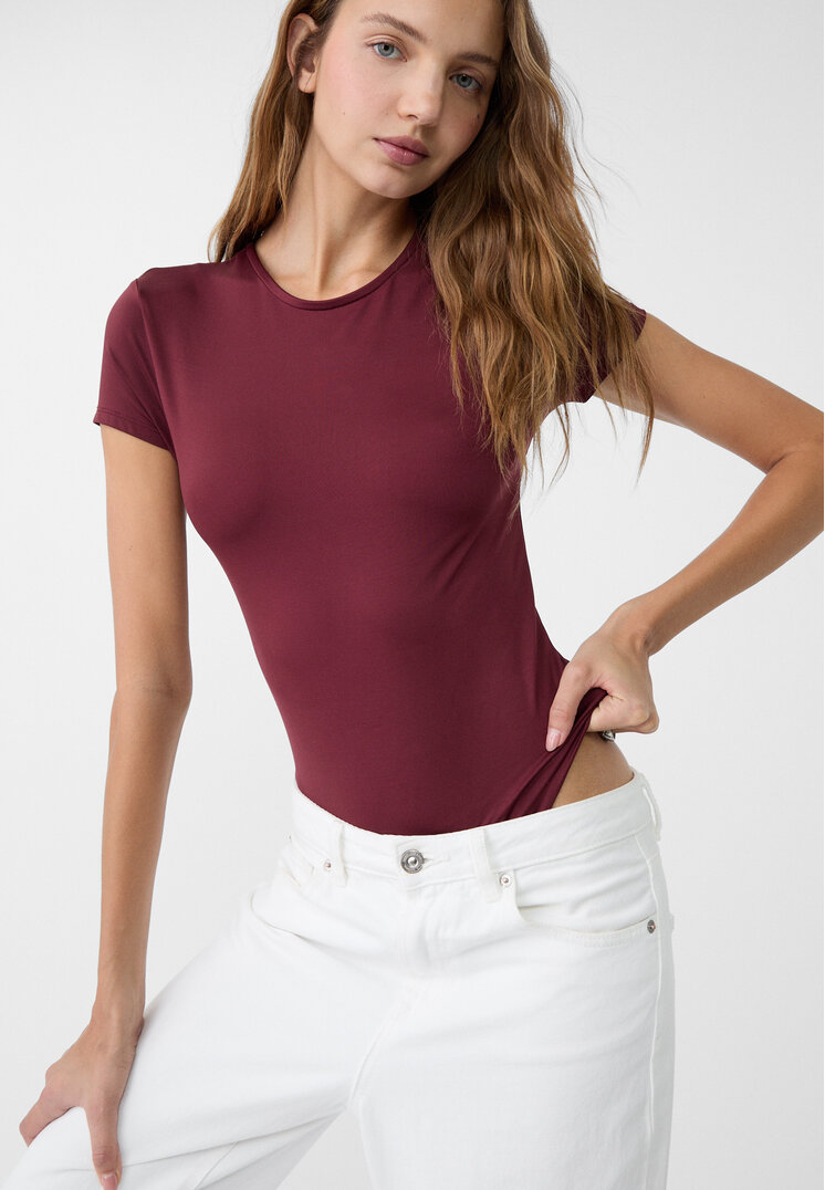 Stradivarius Body Din Poliamidă Cu Mânecă Scurtă Grena Xl