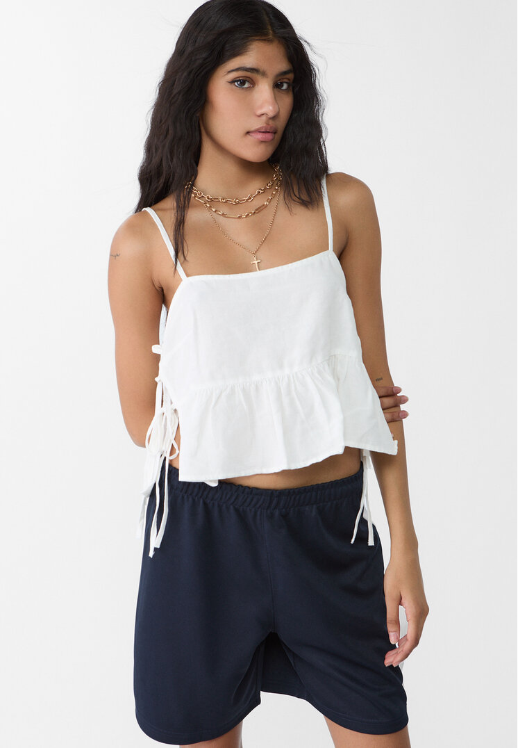Stradivarius Top Cu Funde Pe Lateral, Cu In În Compoziție Alb L