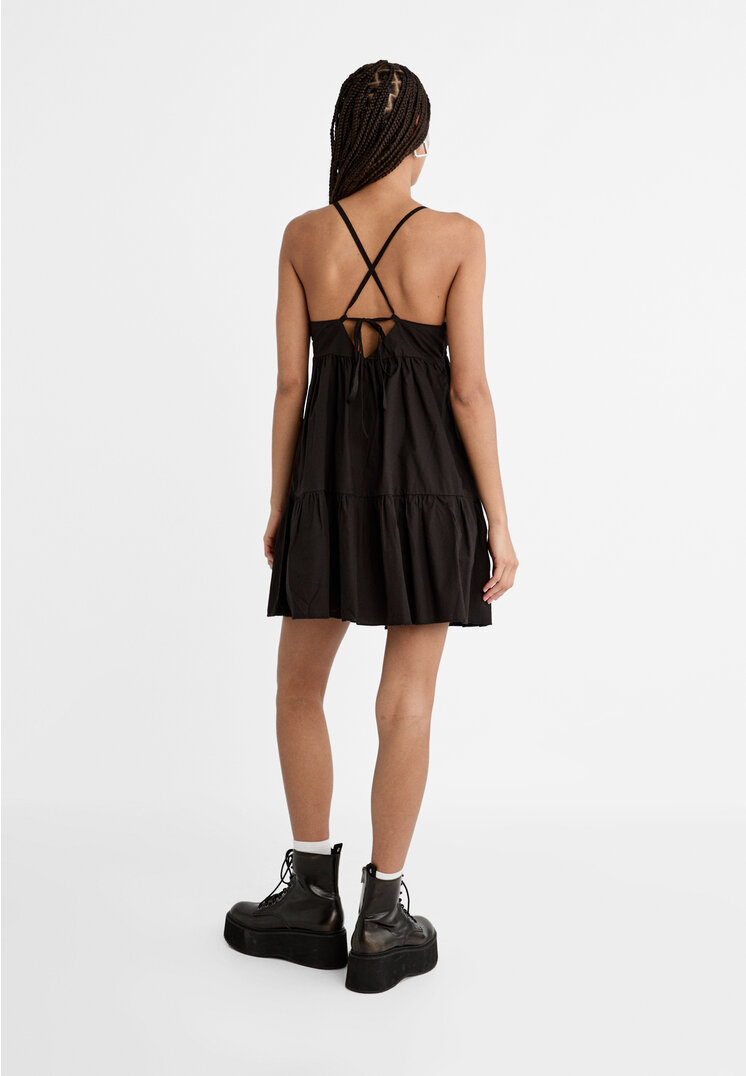 Stradivarius Short flowing poplin dress Black M