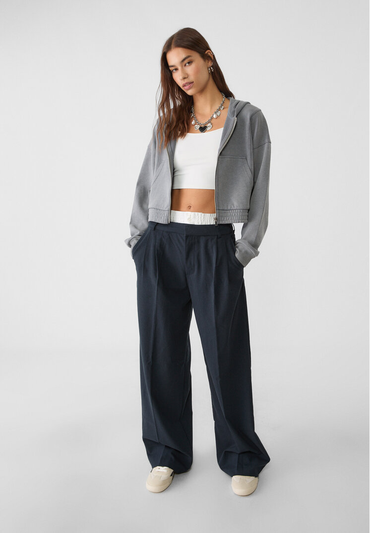 Stradivarius Pantaloni Eleganți Cu Betelie Combinată Bleumarin 36