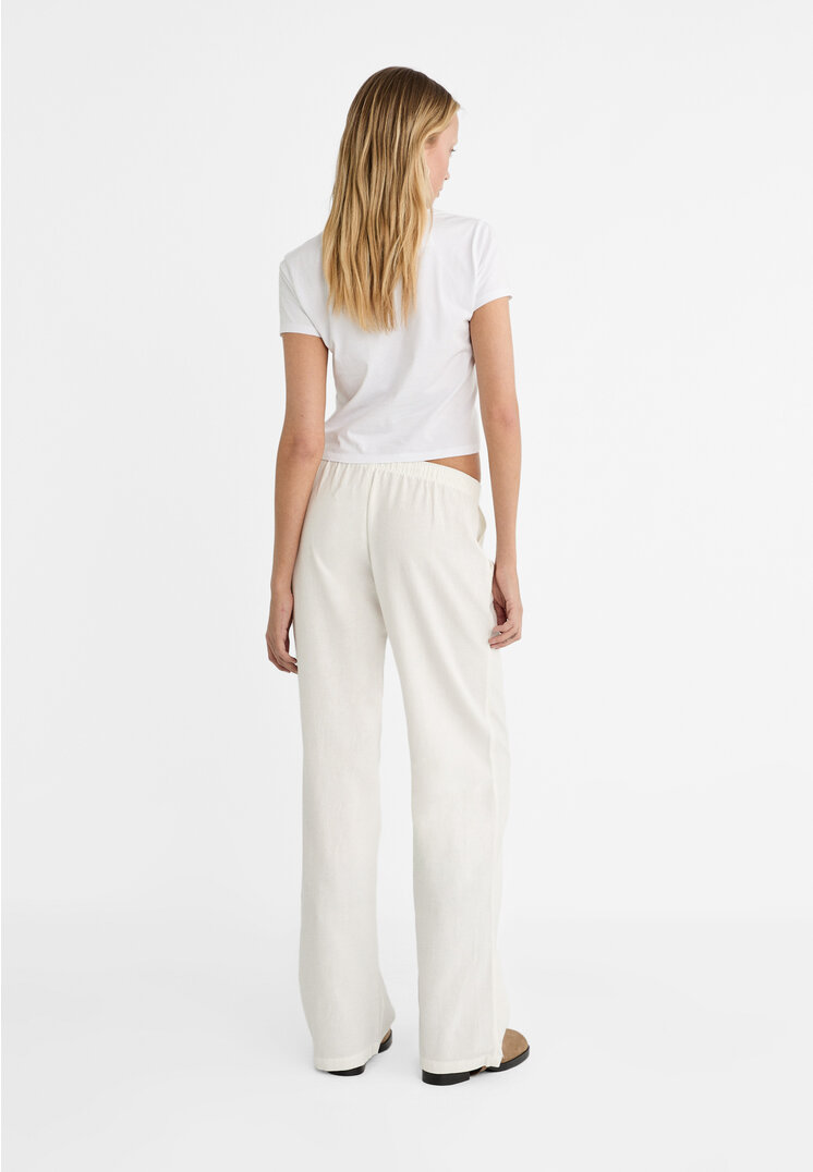 Stradivarius Loose-fitting linen blend trousers  White S