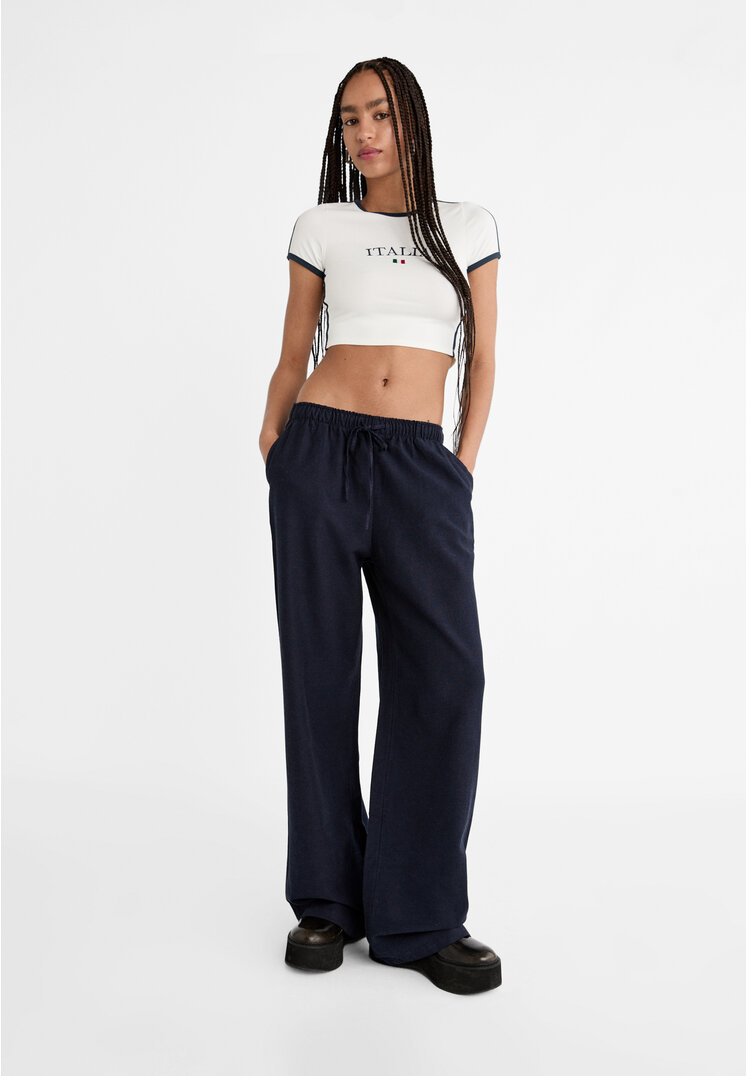 Stradivarius Pantaloni Lungi Vaporoși Cu In Bleumarin M