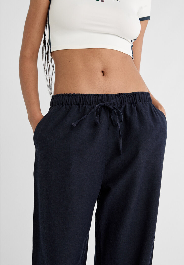 Stradivarius Pantaloni lunghi morbidi misto lino  Azzurro mare XL