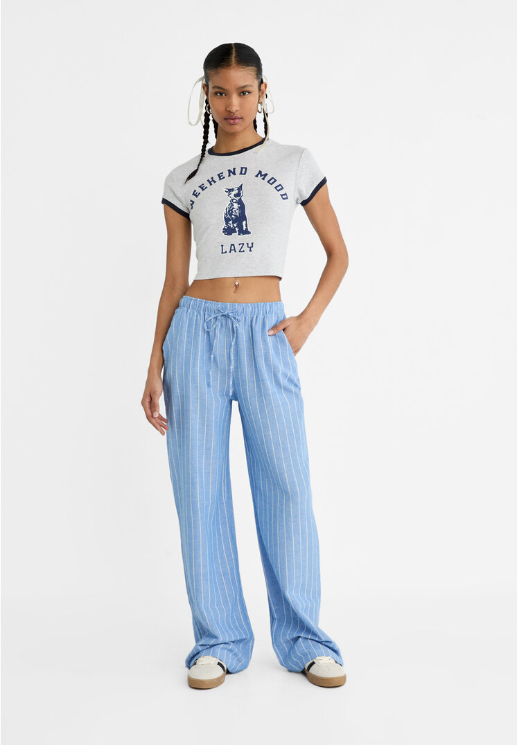 Stradivarius Pantaloni Relaxed Fit În Dungi Cu In Azulina M