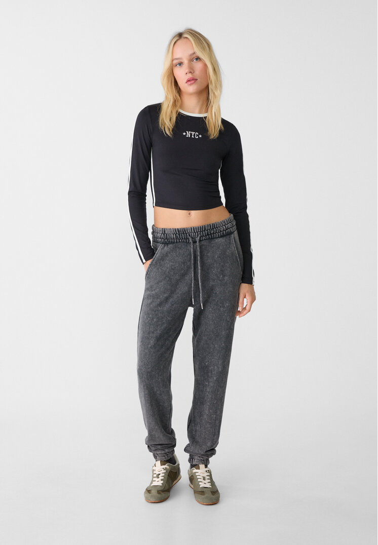 Stradivarius Pantaloni Jogger Flaușați Gri Închis L