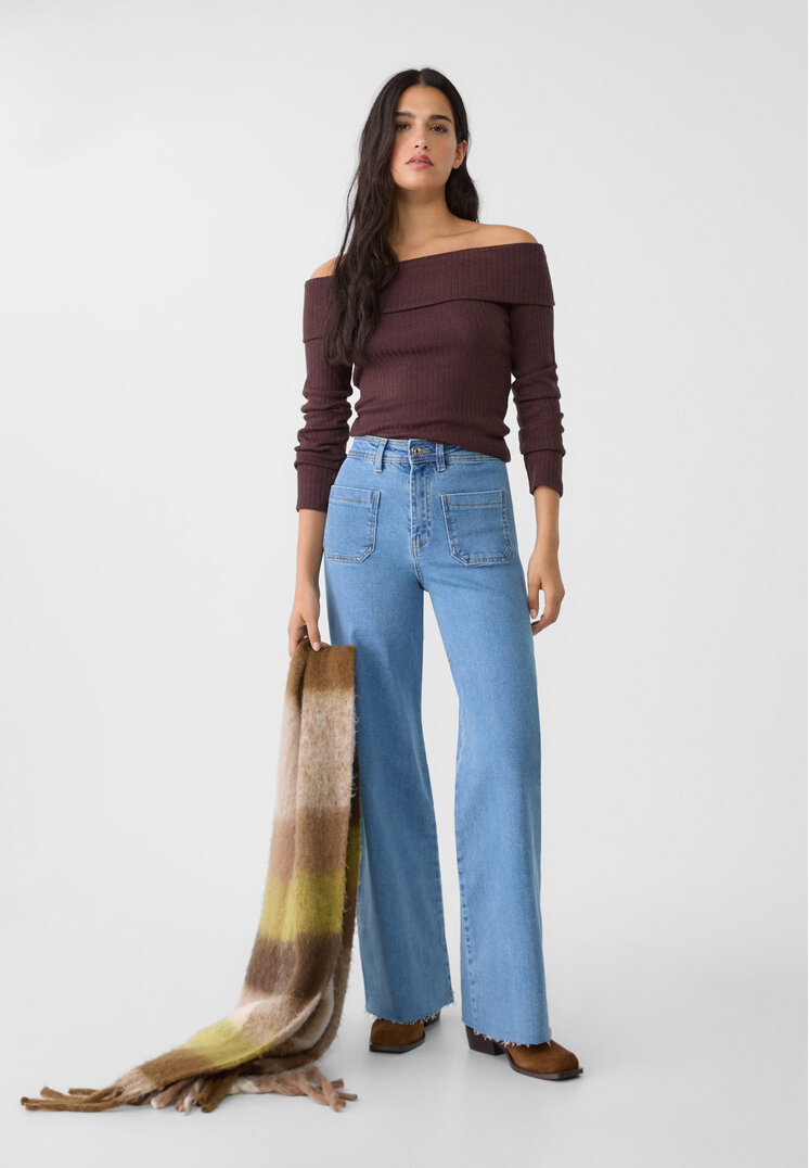 Stradivarius Blugi Straight Fit Cu Buzunare Denim Albastru 44