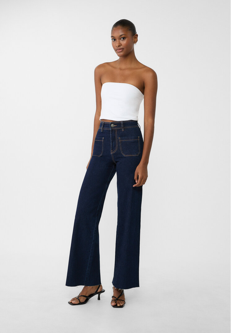 Stradivarius Blugi Straight Fit Cu Buzunare Denim Albastru 34