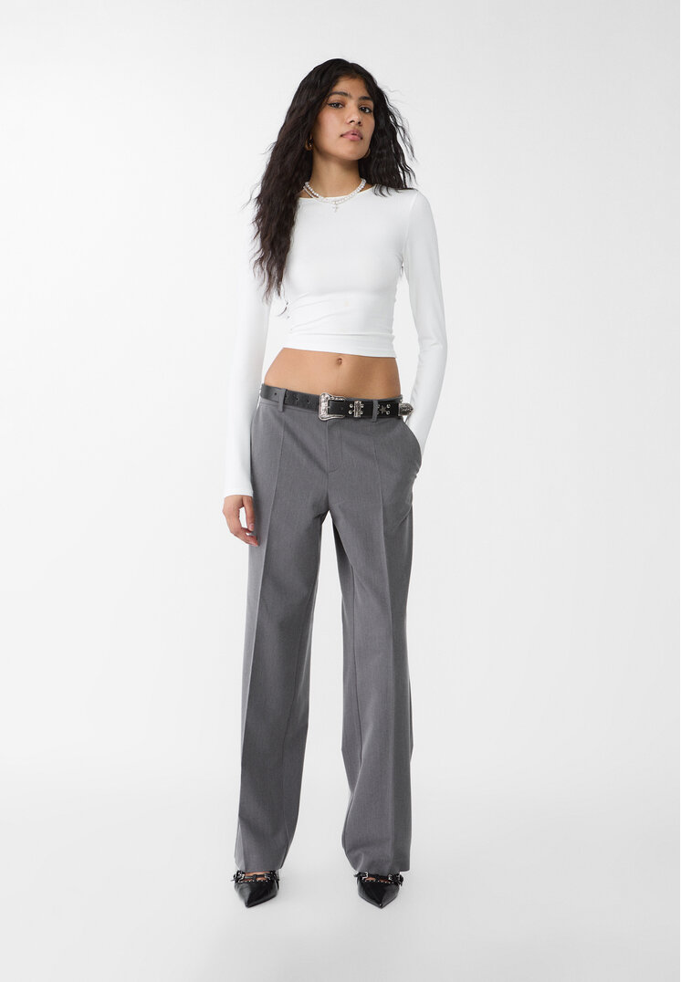Stradivarius Pantaloni Eleganți Cu Buzunare Gri Închis 38