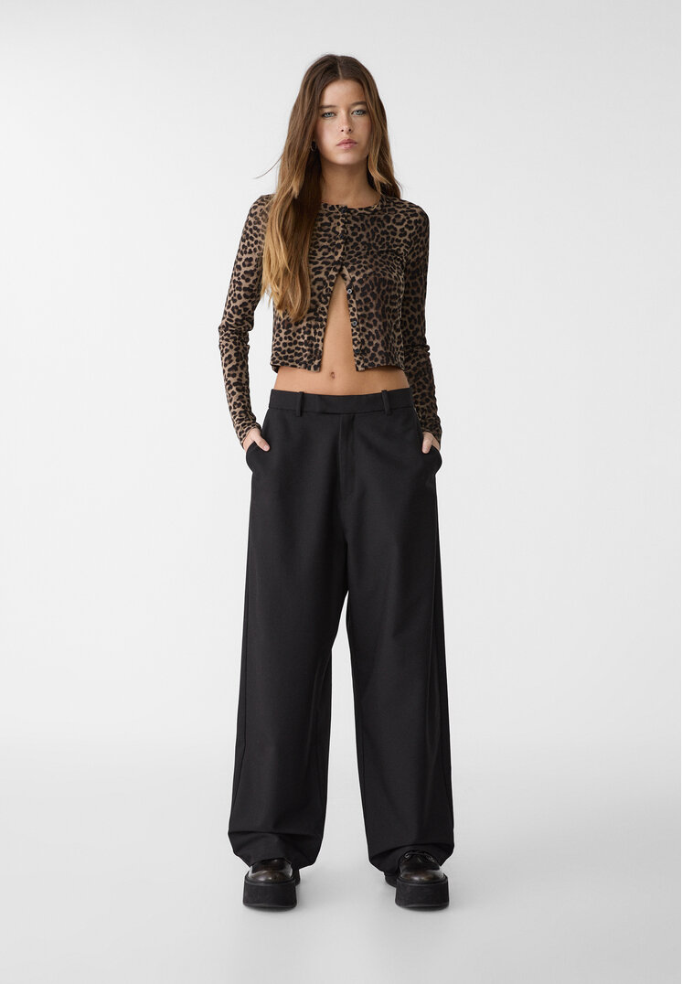Stradivarius Pantaloni Eleganți Baggy Negru 36