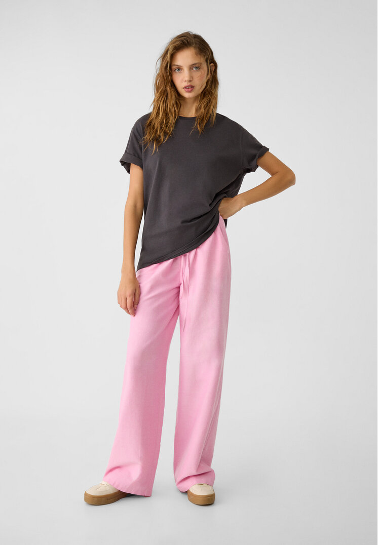 Stradivarius Pantaloni Vaporoși Oxford Roz Pastel L