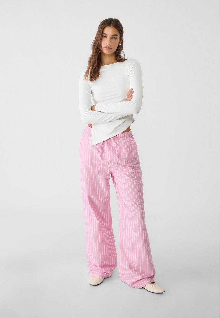 Stradivarius Pantaloni Vaporoși Oxford Roz Aprins Xl
