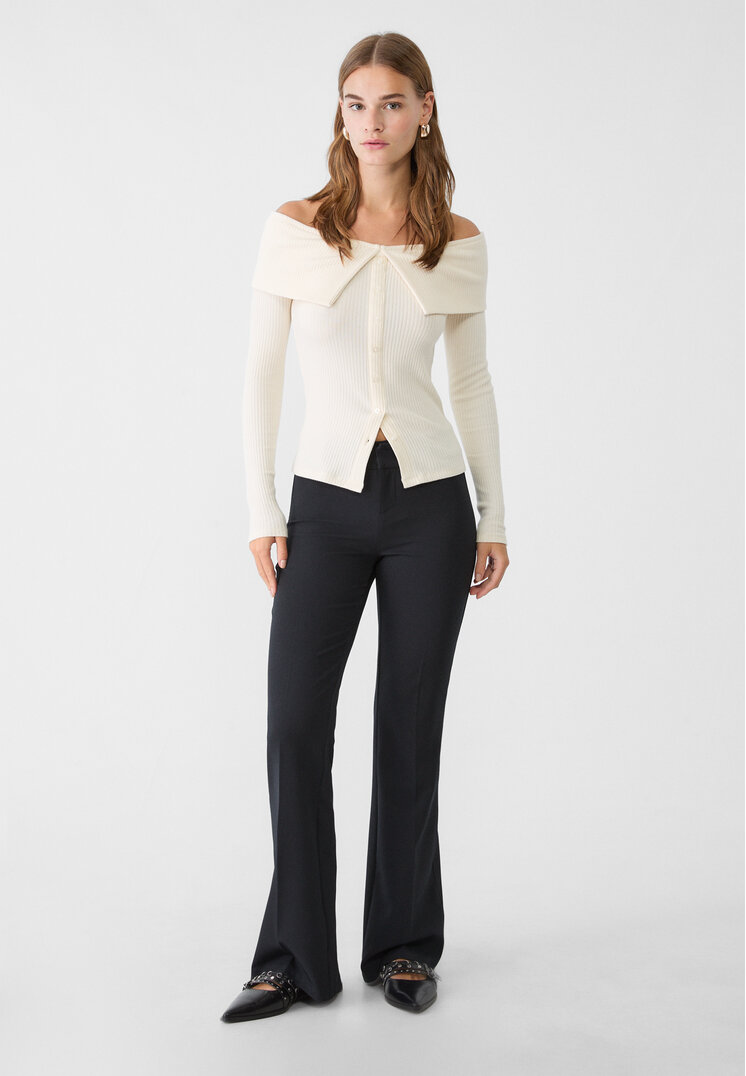 Stradivarius Pantaloni Evazați Relaxed Fit Tailoring Negru 34
