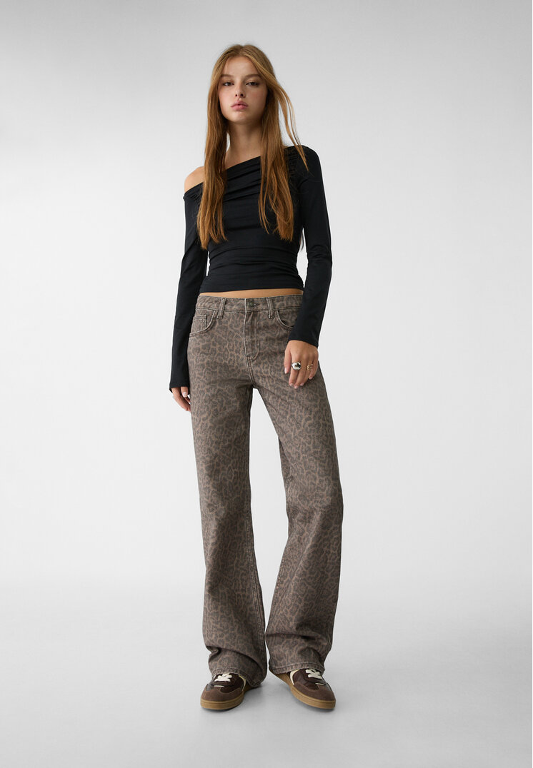 Stradivarius Pantaloni Straight Fit Leopard Maro 36