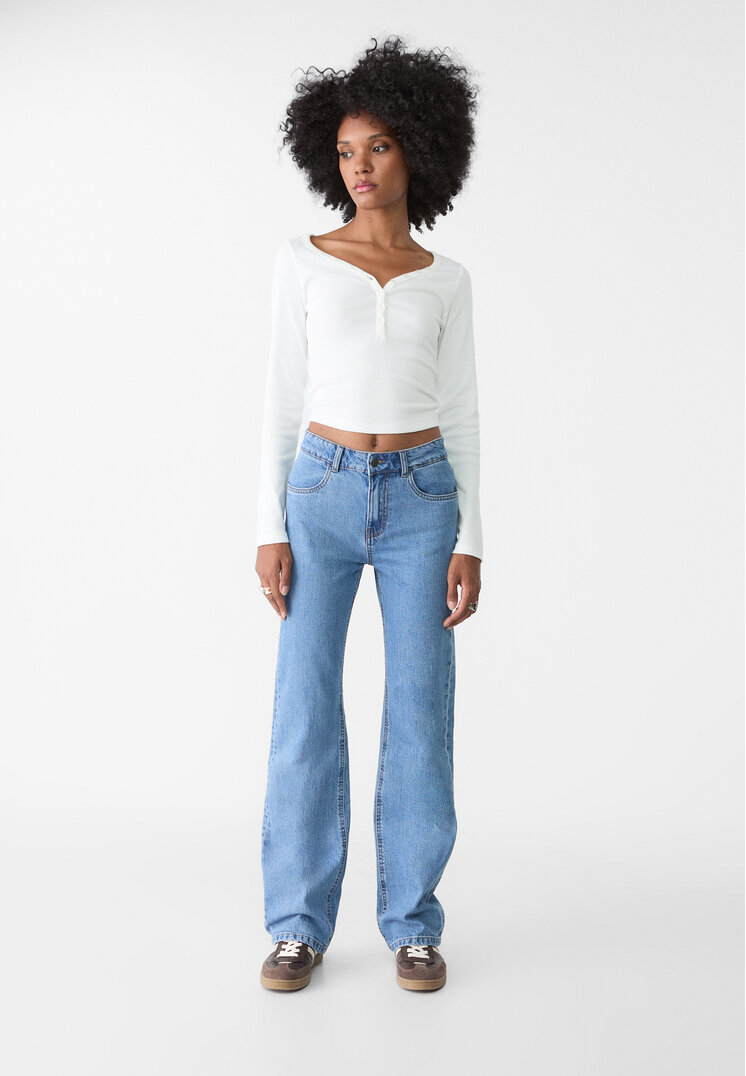 Stradivarius Blugi Straight Fit Mid Rise Comfort Denim Albastru 38
